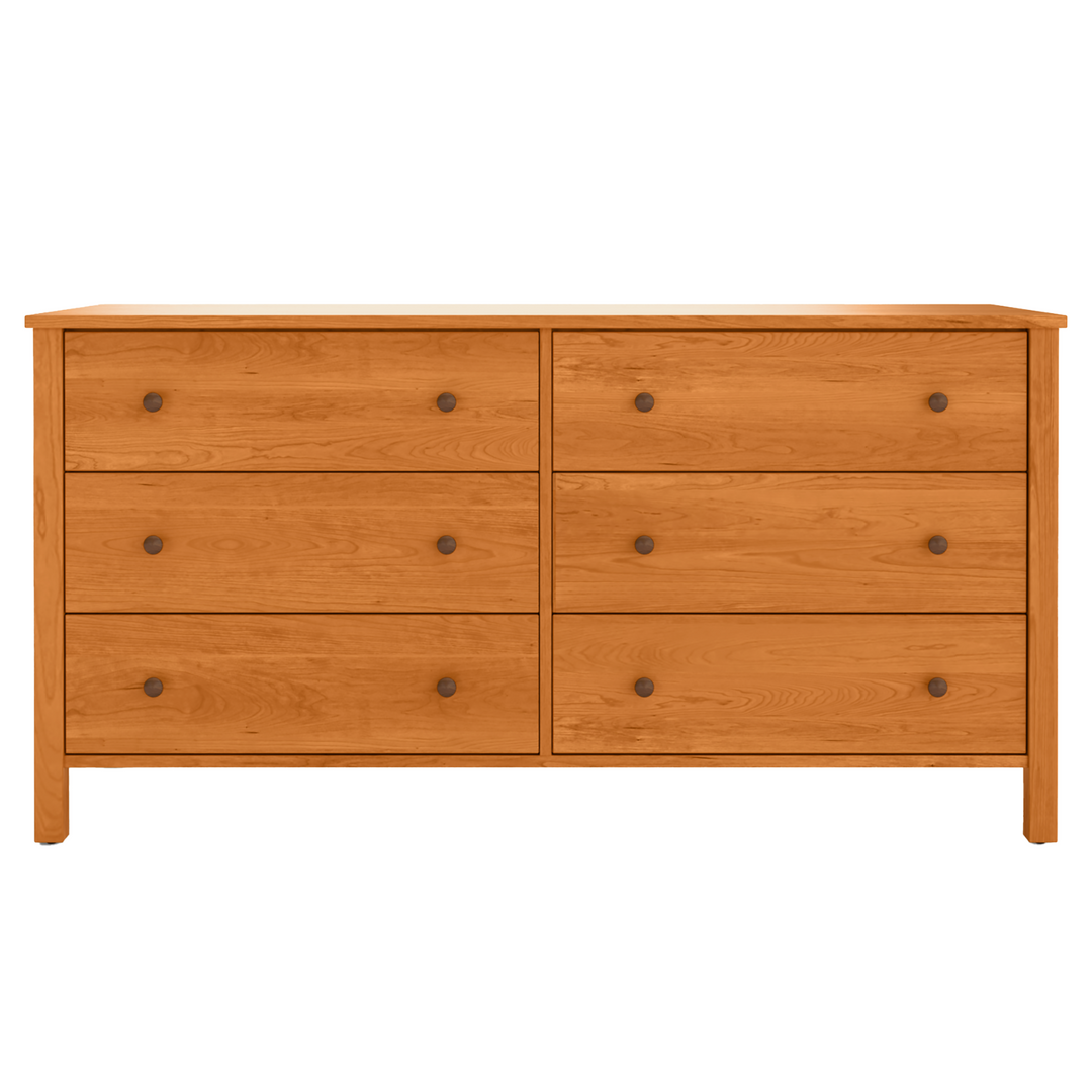 Shaker Cherry double dresser with 6 drawers solid wood natural finish