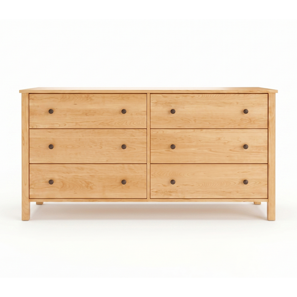 Solid maple Shaker double dresser with six drawers