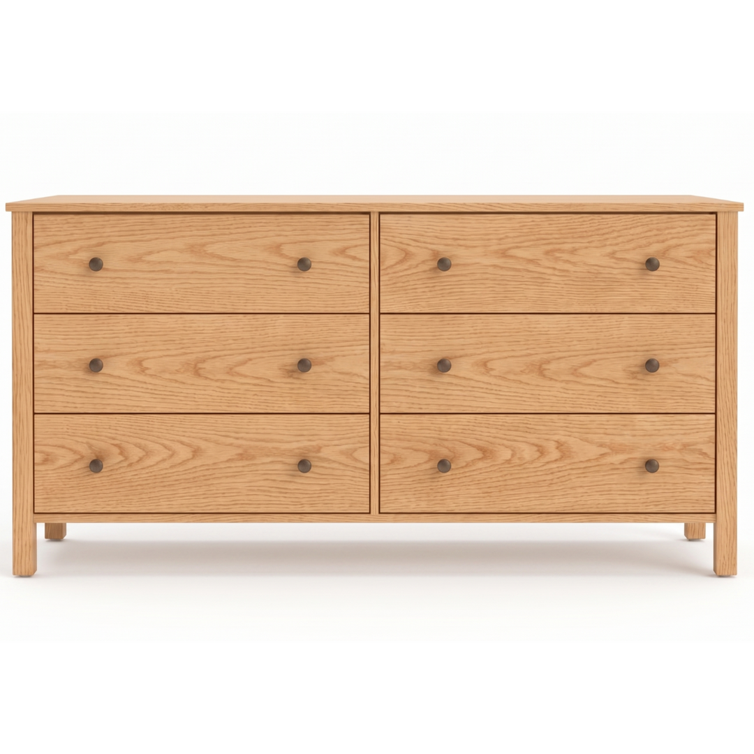 Solid Oak Shaker double dresser with six drawers