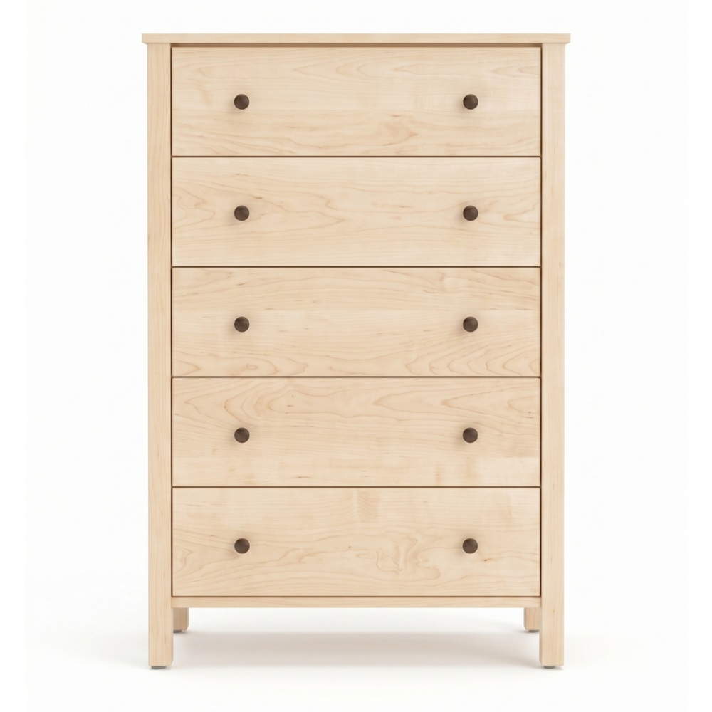 Solid wood maple bedroom dresser 5 drawer Shaker design
