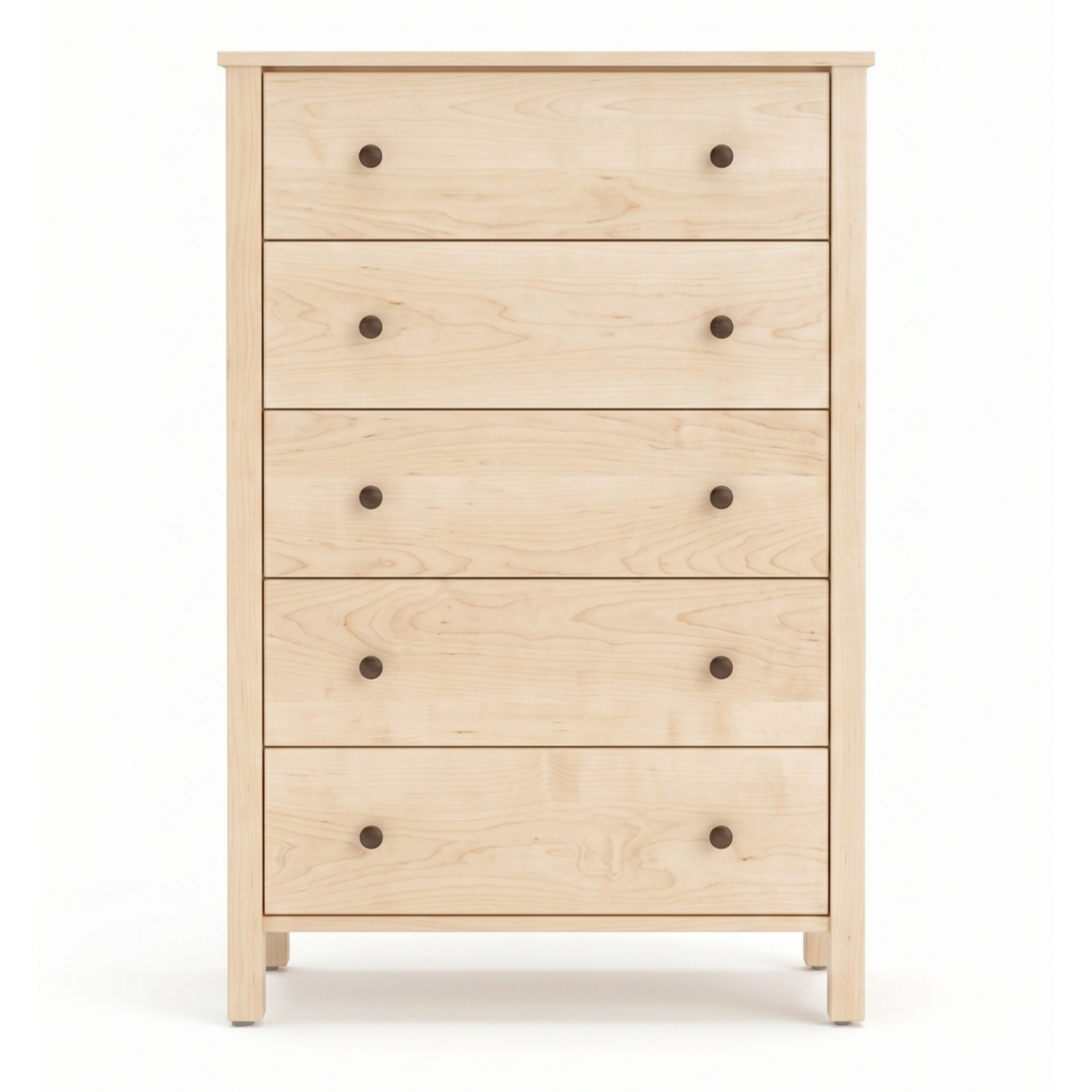 Solid wood maple bedroom dresser 5 drawer Shaker design