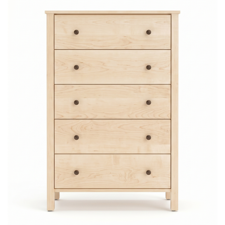Solid wood maple bedroom dresser 5 drawer Shaker design