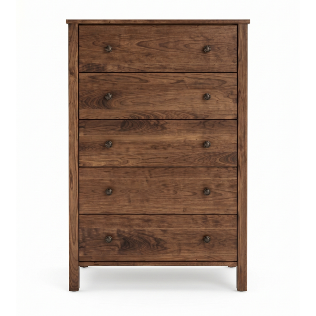 Shaker walnut dresser with 5 drawers solid wood natural finish