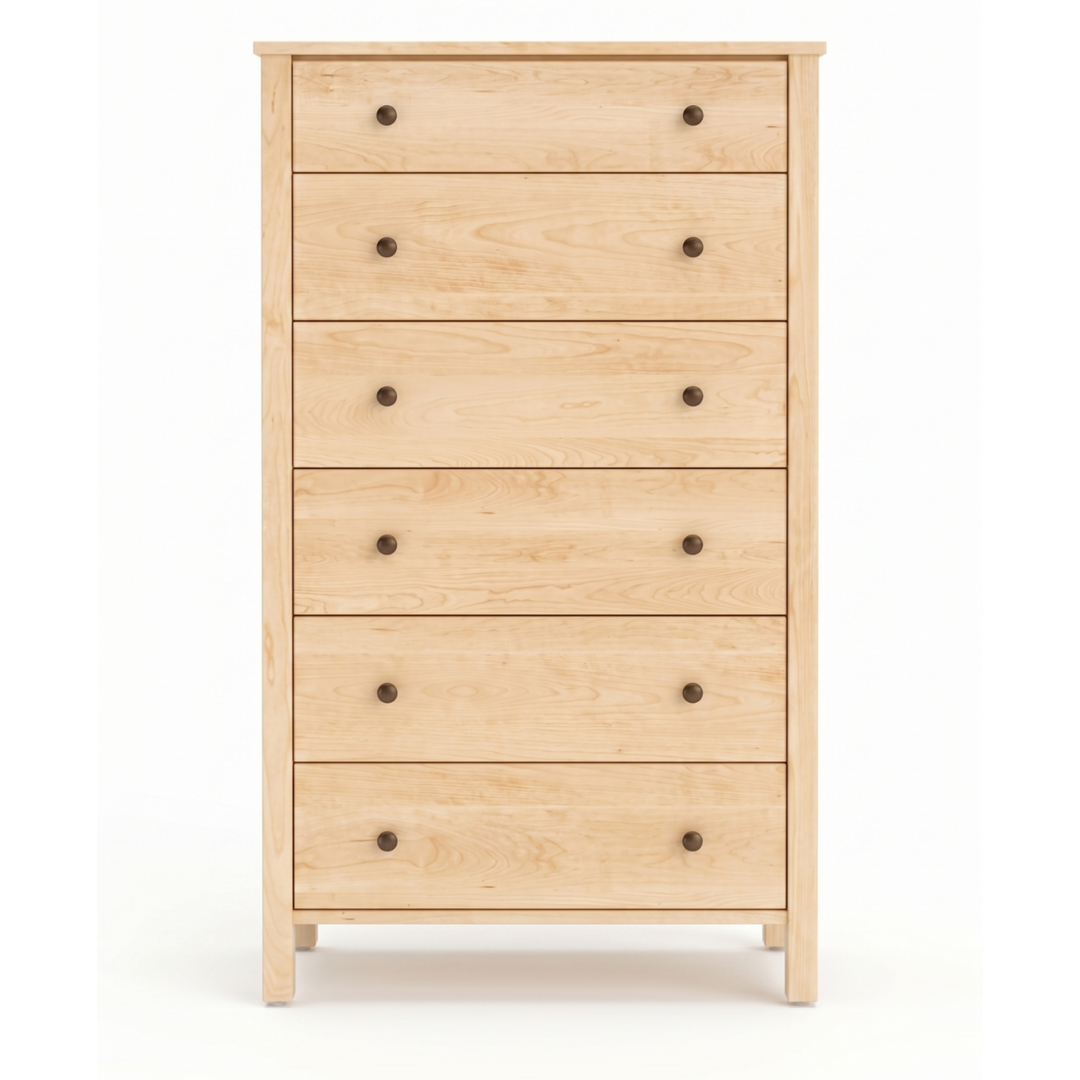 Maple wood dresser Shaker style with 6 drawers