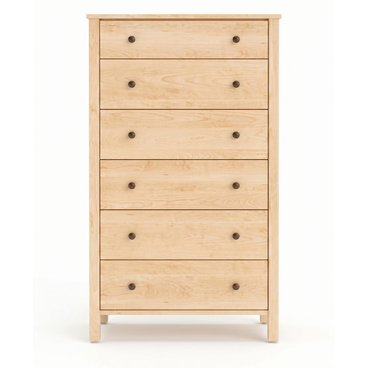 Maple wood dresser Shaker style with 6 drawers