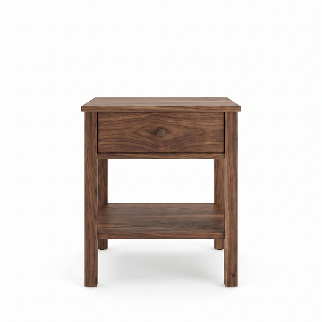 Solid Walnut wood Shaker nightstand with drawer and bottom shelf