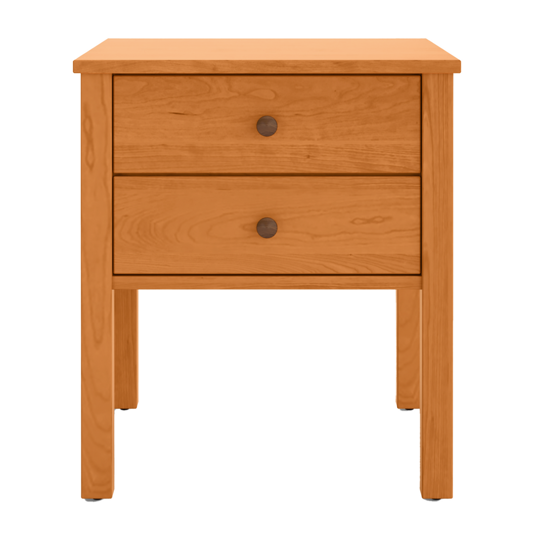 Shaker cherry wood nightstand with two drawers and solid wood legs
