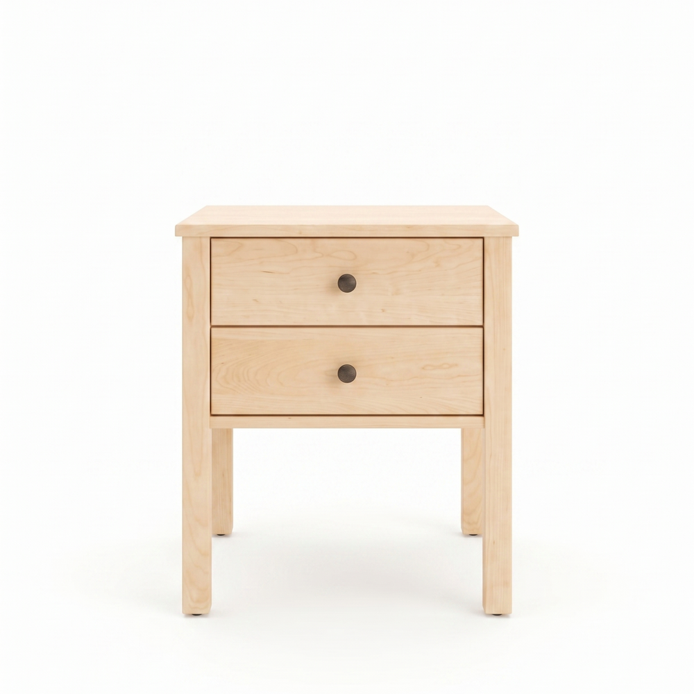 Solid maple Shaker nightstand with two drawers natural finish