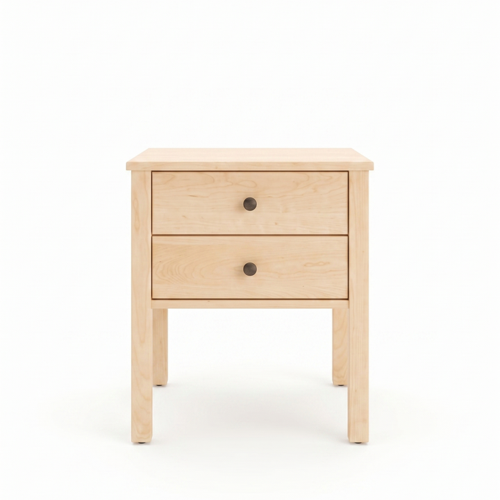 Solid maple Shaker nightstand with two drawers natural finish
