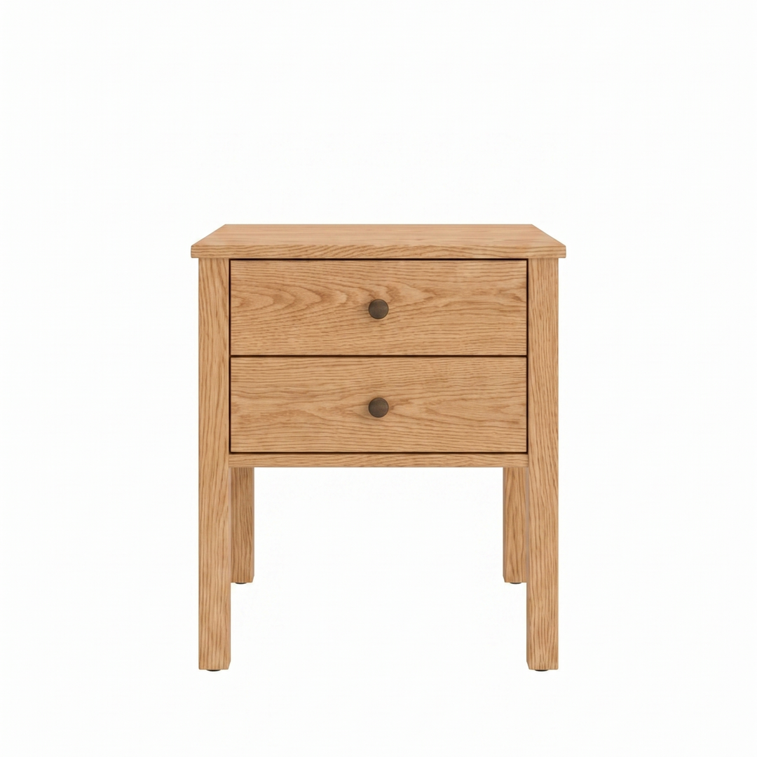 Oak wood nightstand Shaker style with 2 drawers