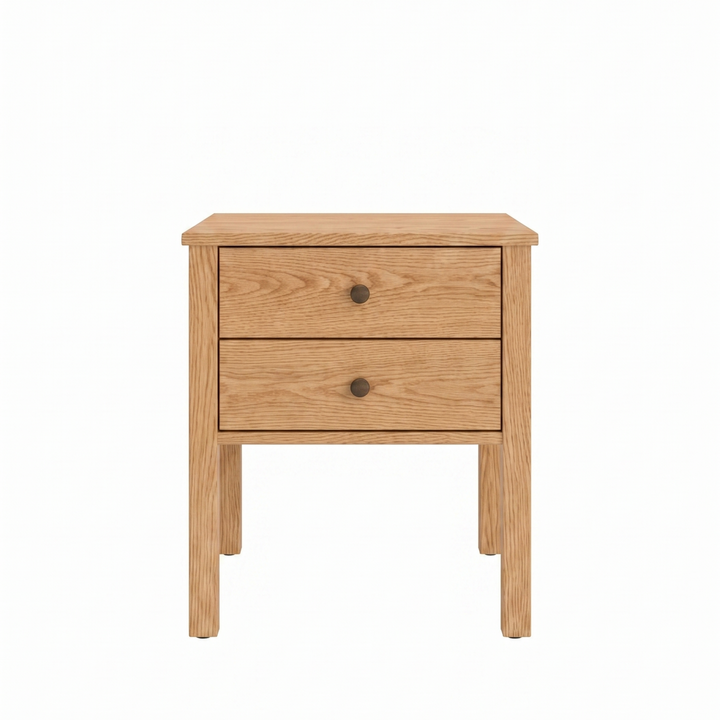 Oak wood nightstand Shaker style with 2 drawers