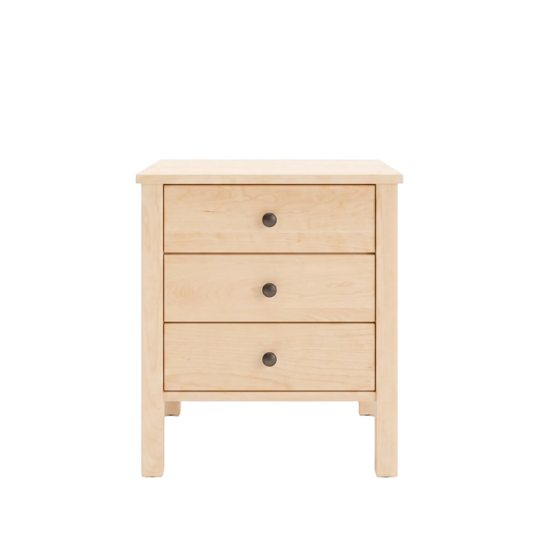 Shaker style maple bedside table with 3 drawers
