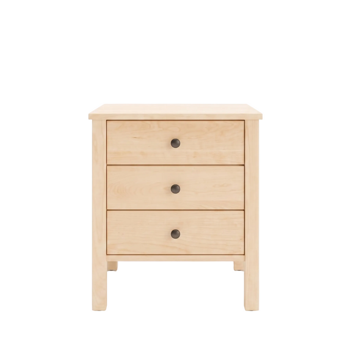 Shaker style maple bedside table with 3 drawers