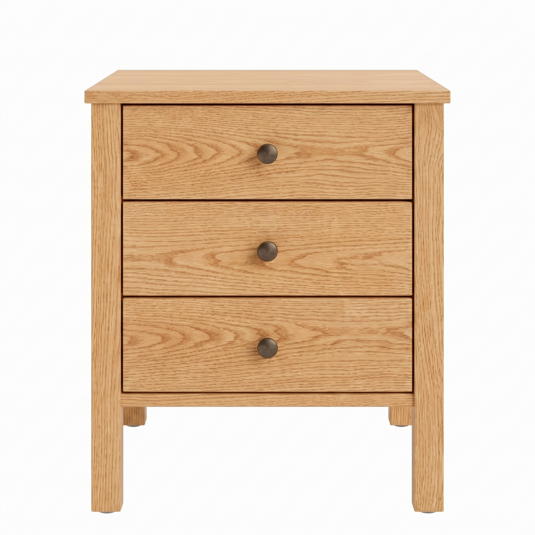 Shaker oak nightstand with 3 drawers natural wood finish
