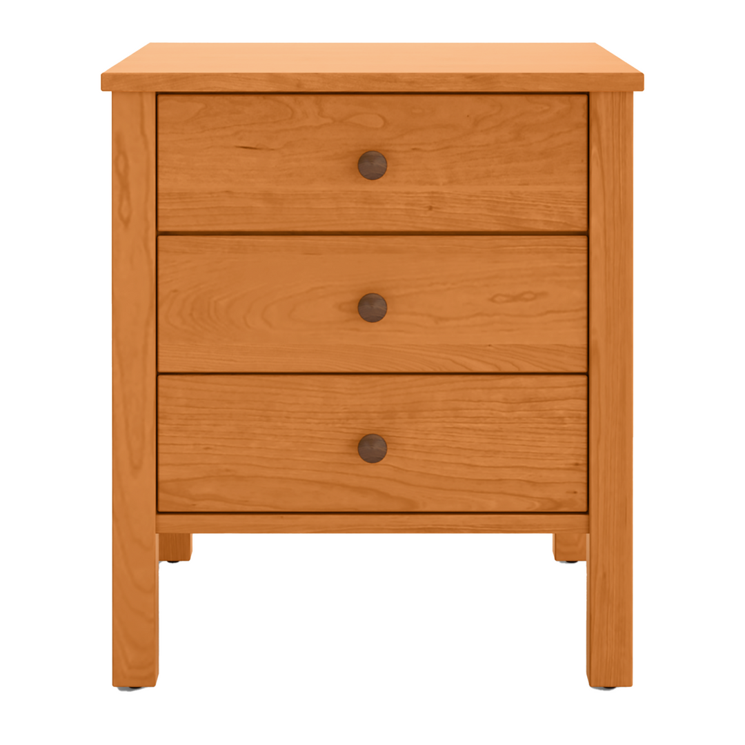 Shaker cherry wood 3 drawer nightstand with solid wood construction