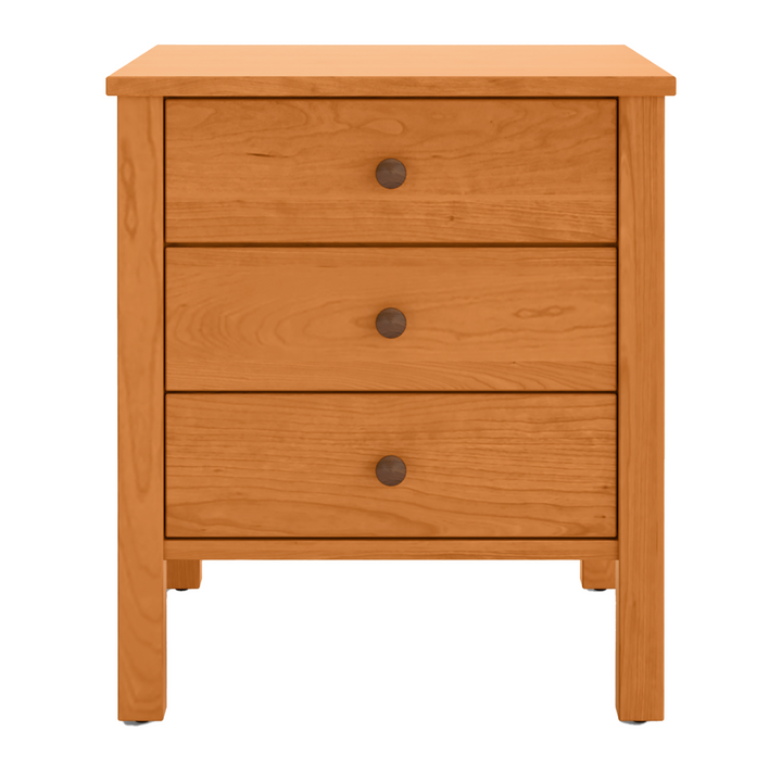 Shaker cherry wood 3 drawer nightstand with solid wood construction