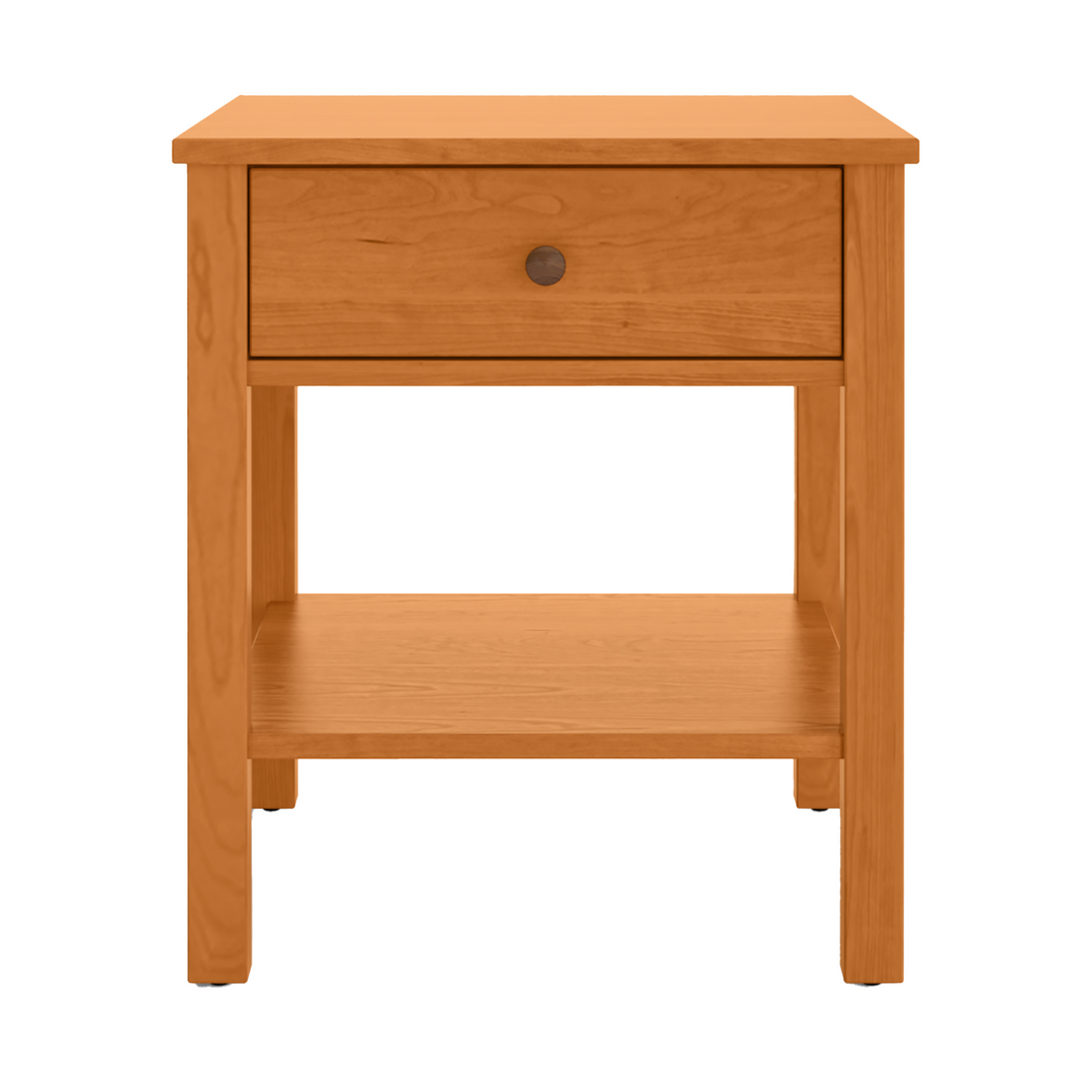 Solid cherry wood Shaker nightstand with drawer and bottom shelf