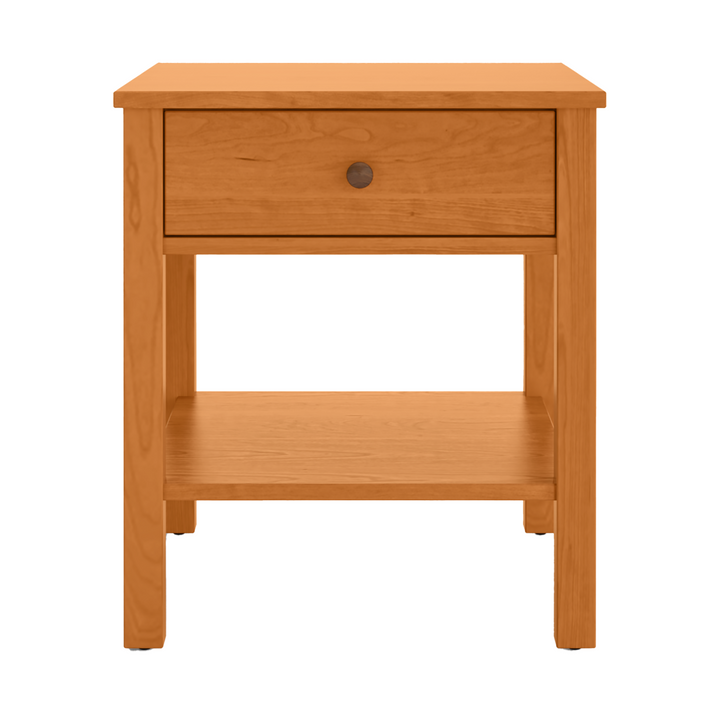 Solid cherry wood Shaker nightstand with drawer and bottom shelf