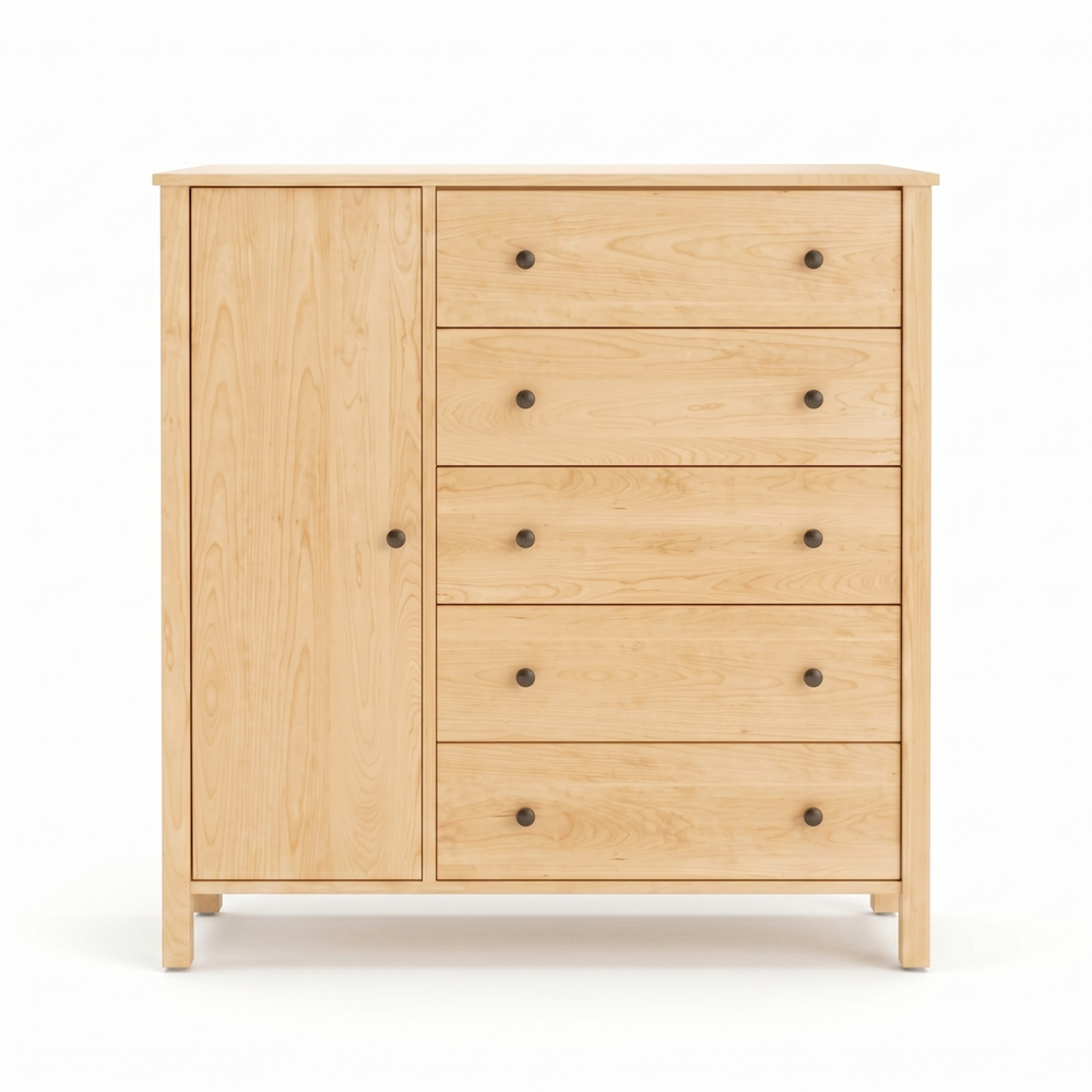 Shaker style maple armoire wardrobe with drawer storage