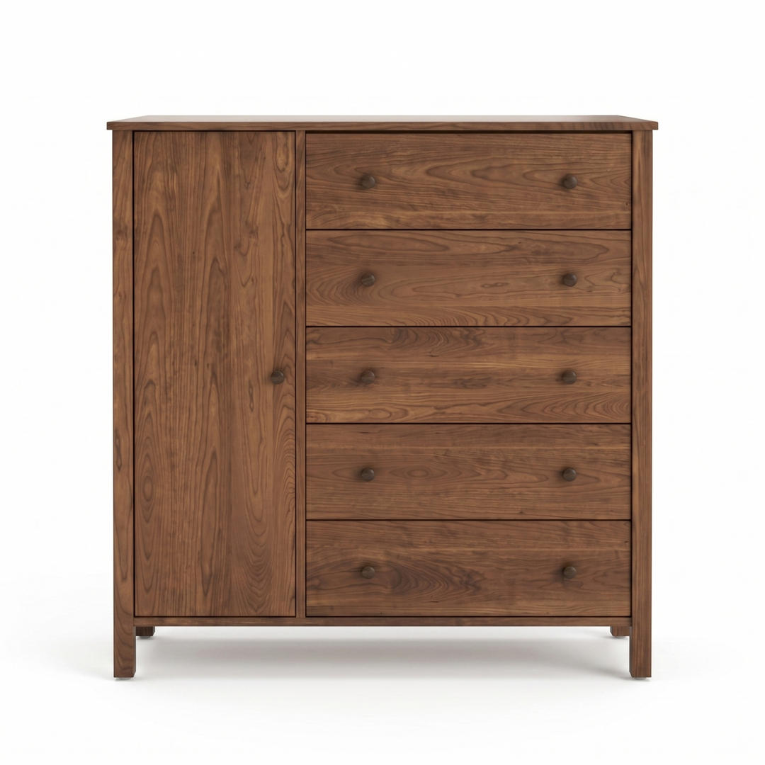 Solid wood walnut wardrobe armoire with drawers Shaker design