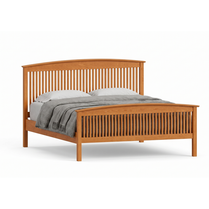 Solid wood cherry bed frame with spindle headboard and footboard