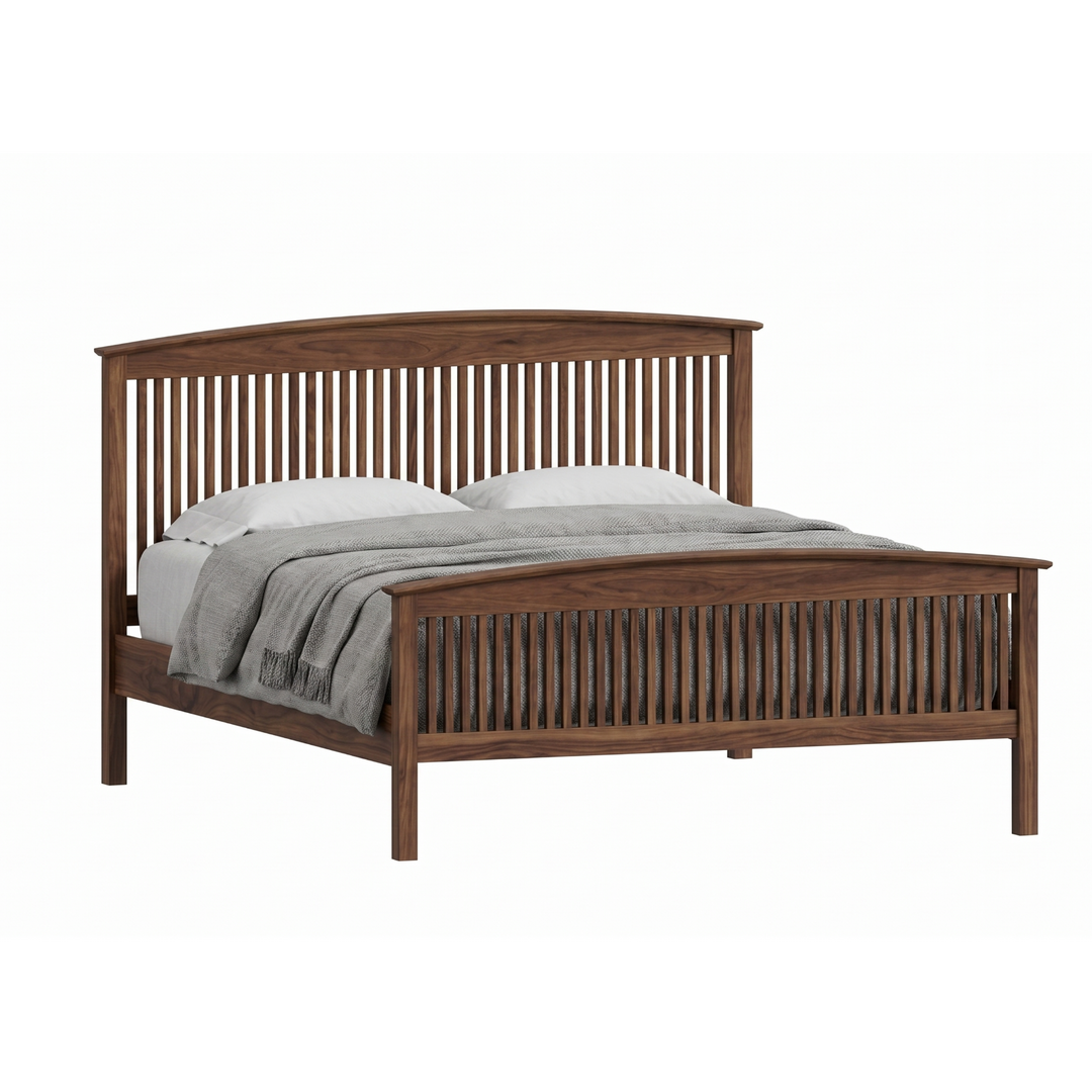 Walnut wood spindle bed frame Shaker style with full footboard