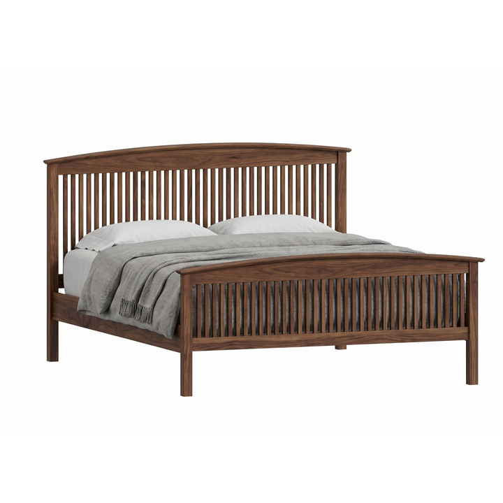 Walnut wood spindle bed frame Shaker style with full footboard