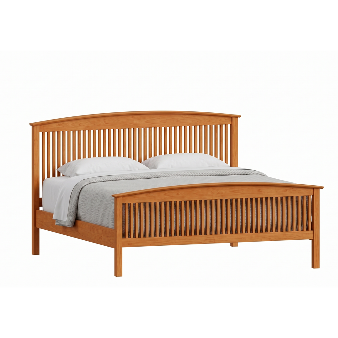 Solid wood cherry bed frame with spindle headboard and footboard