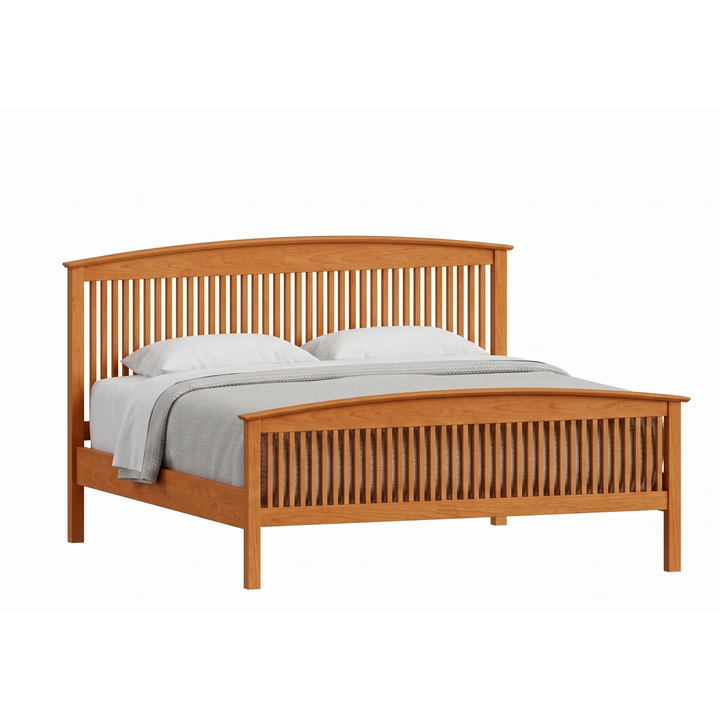 Solid wood cherry bed frame with spindle headboard and footboard