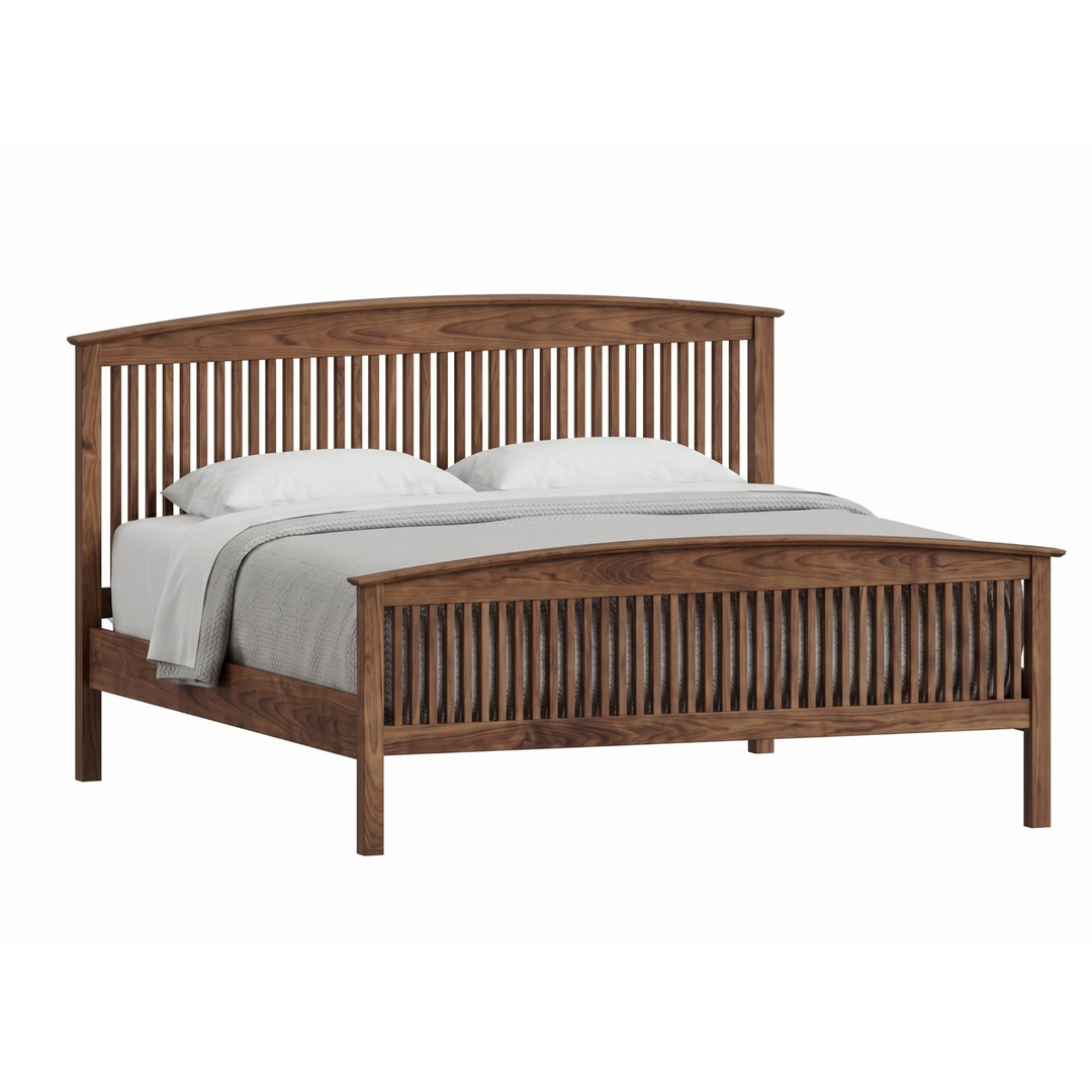 Walnut wood spindle bed frame Shaker style with full footboard