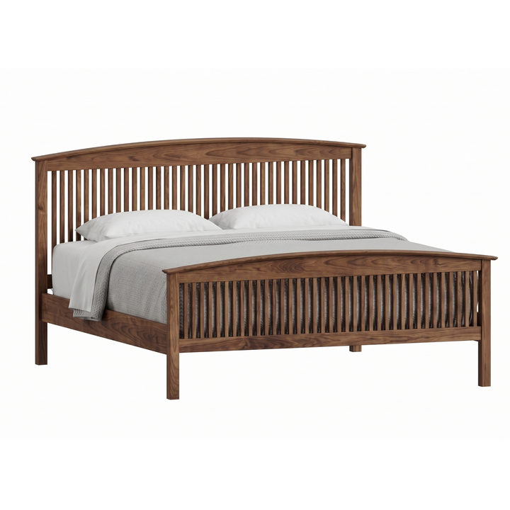 Walnut wood spindle bed frame Shaker style with full footboard
