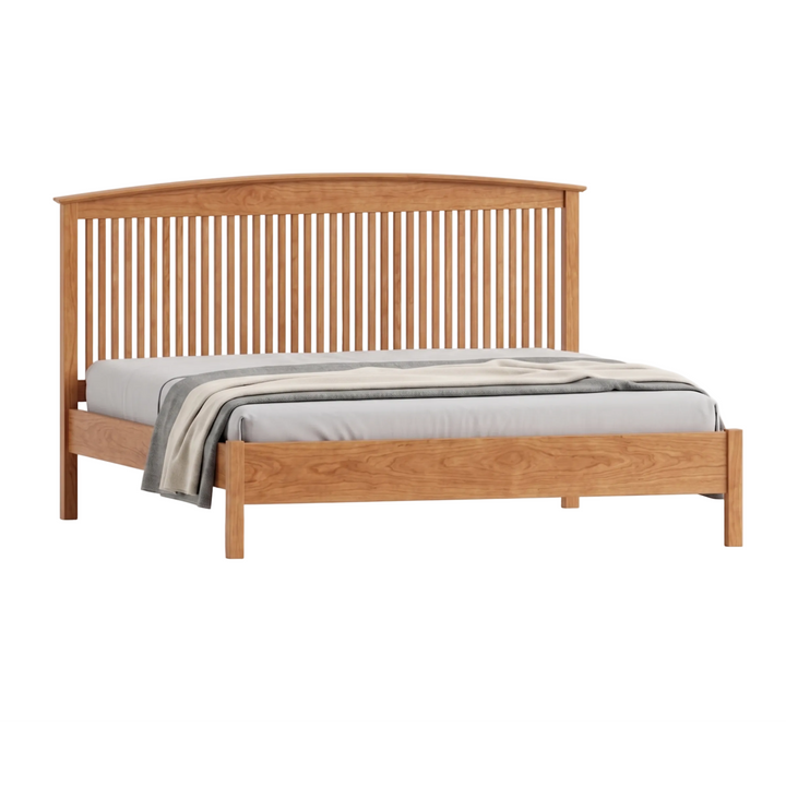 Solid Cherry Shaker spindle bed frame with curved headboard
