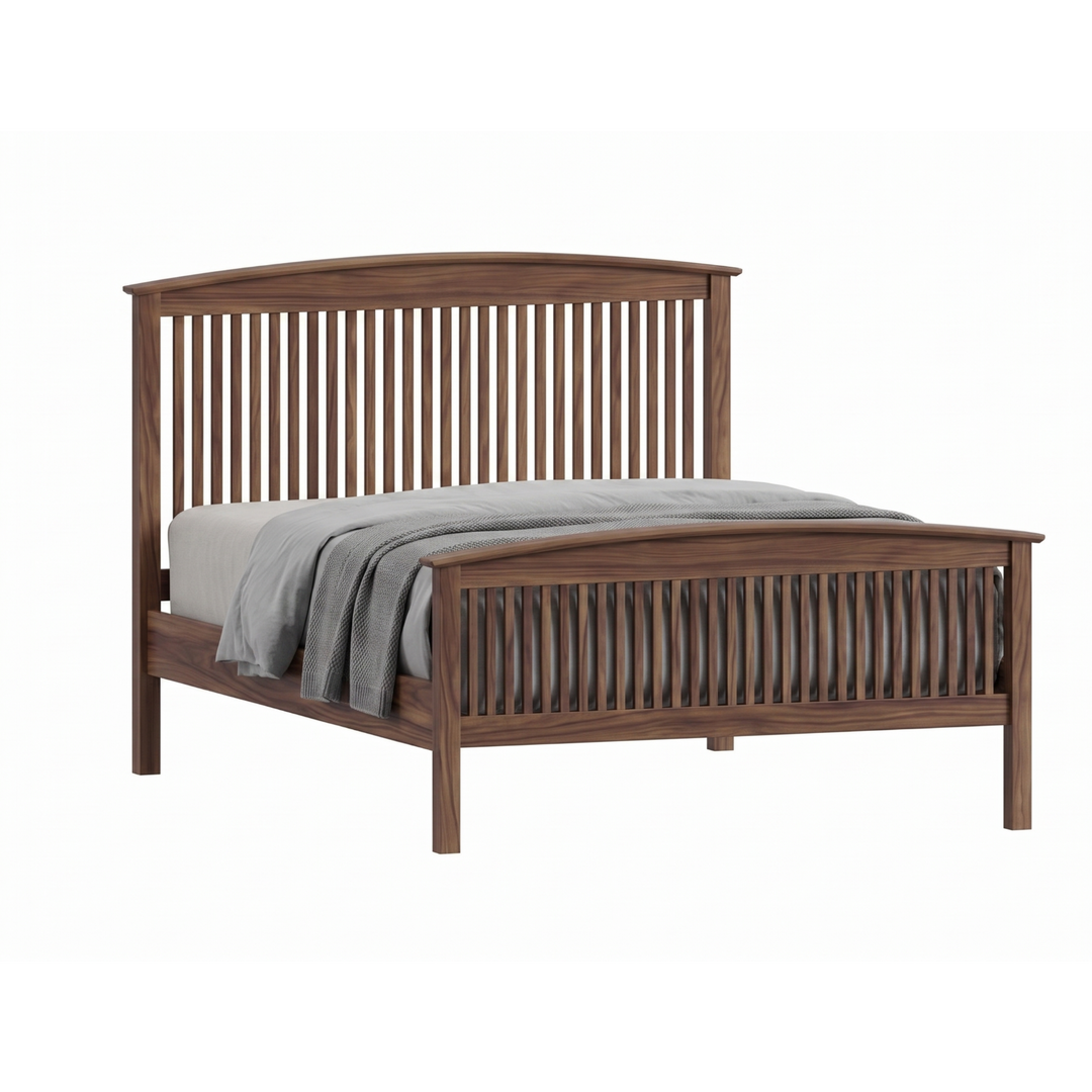 Walnut wood spindle bed frame Shaker style with full footboard