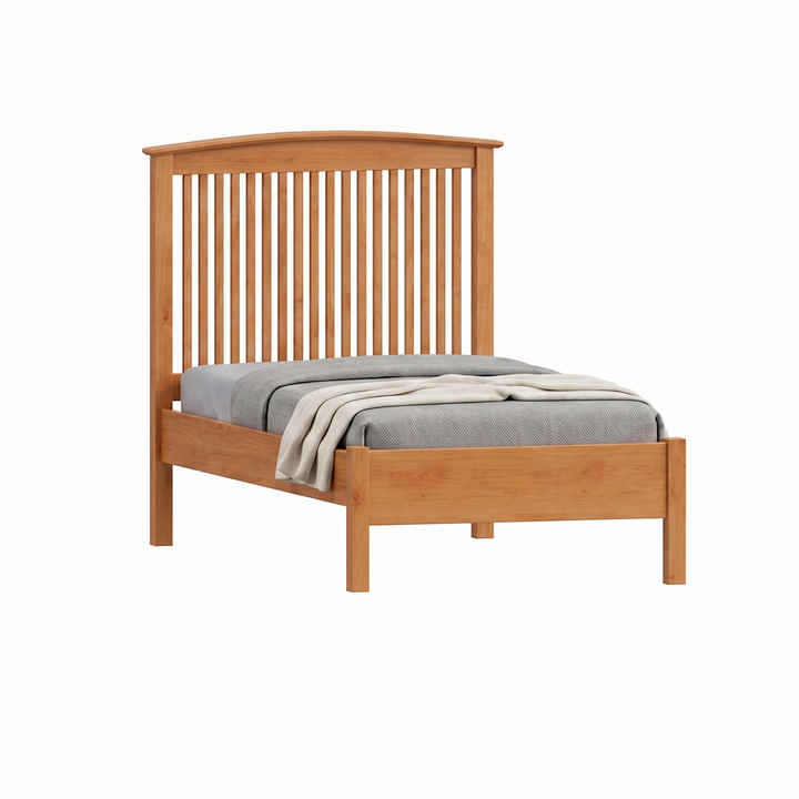 Solid Cherry Shaker spindle bed frame with curved headboard
