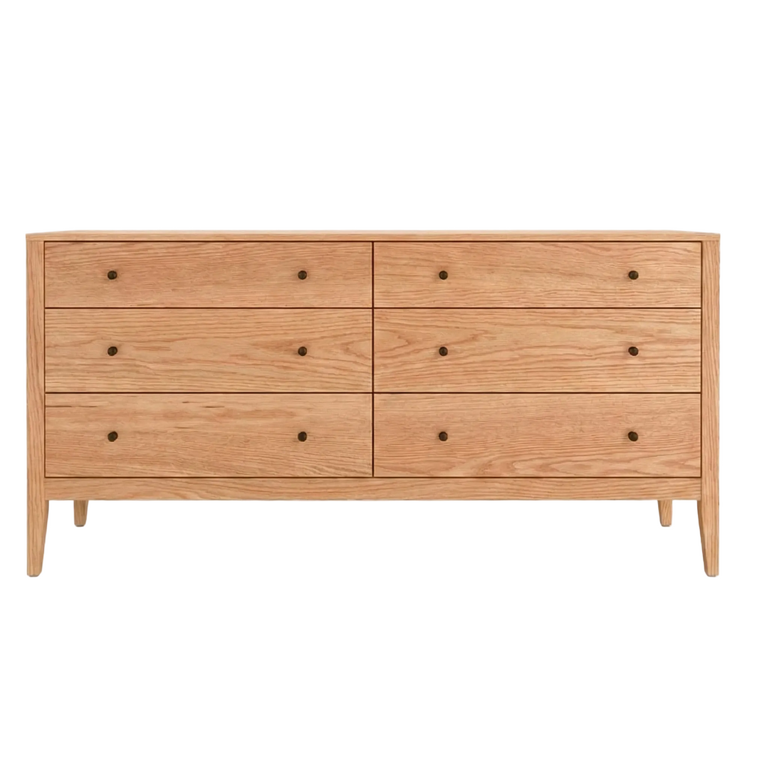 Vermont Wood Handcrafted Oak Dresser with Natural wood and black knobs. english dovetail joinery, hand made construction
