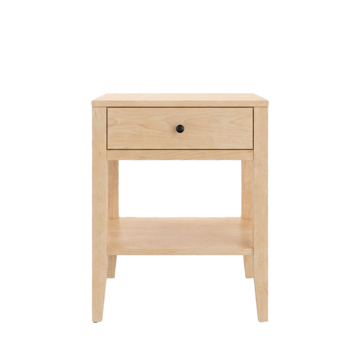 Solid maple Shaker nightstand with drawer and lower shelf