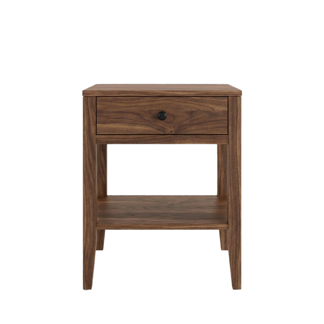 Walnut Shaker style nightstand with open shelf