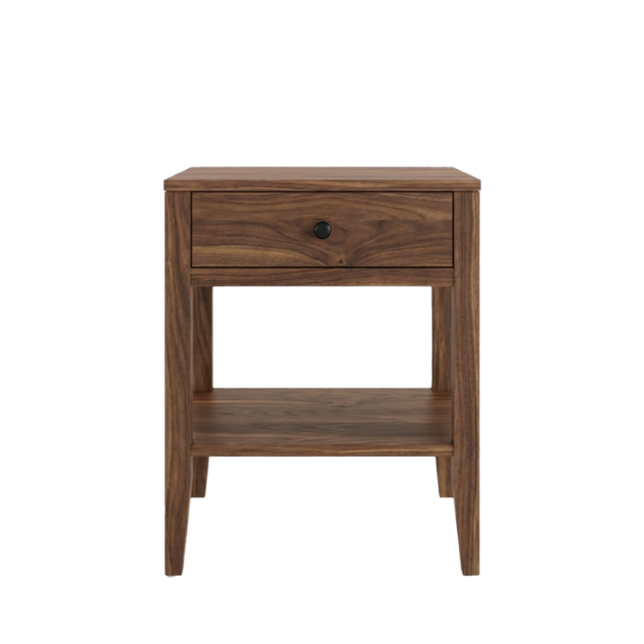 Walnut Shaker style nightstand with open shelf