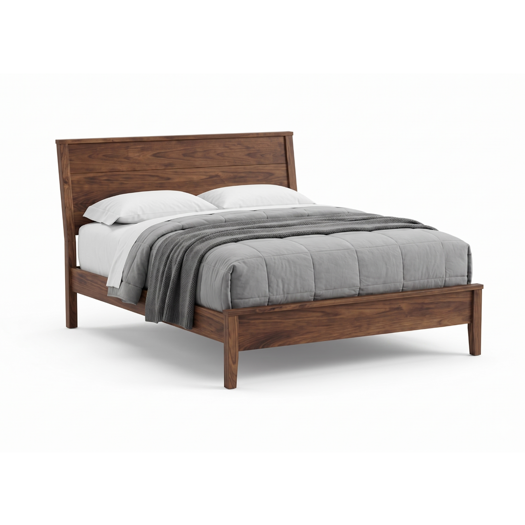 Solid walnut wood panel bed modern style with low footboard