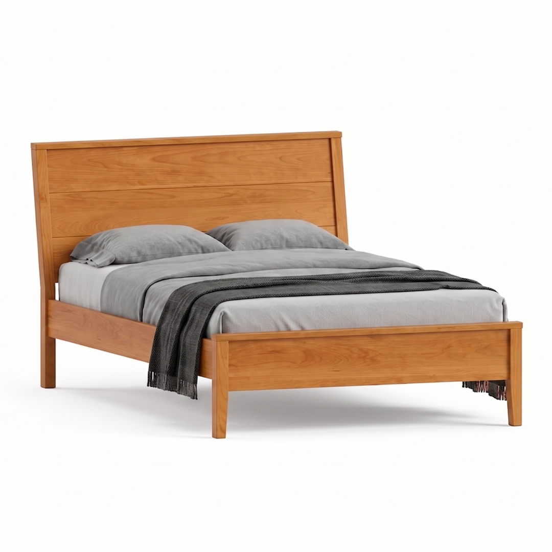 Modern cherry bed frame solid wood low footboard