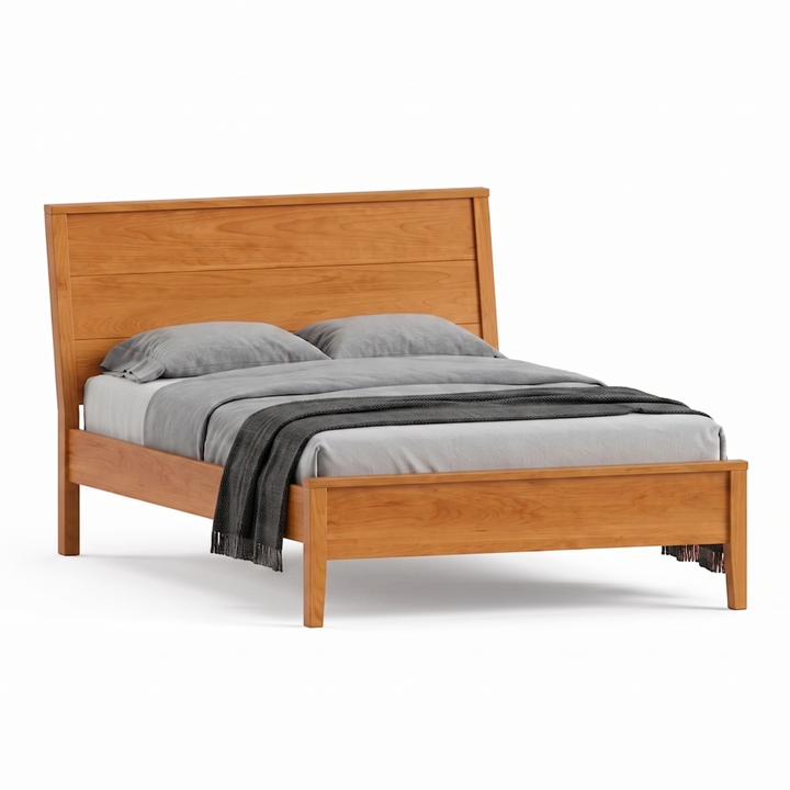 Modern cherry bed frame solid wood low footboard