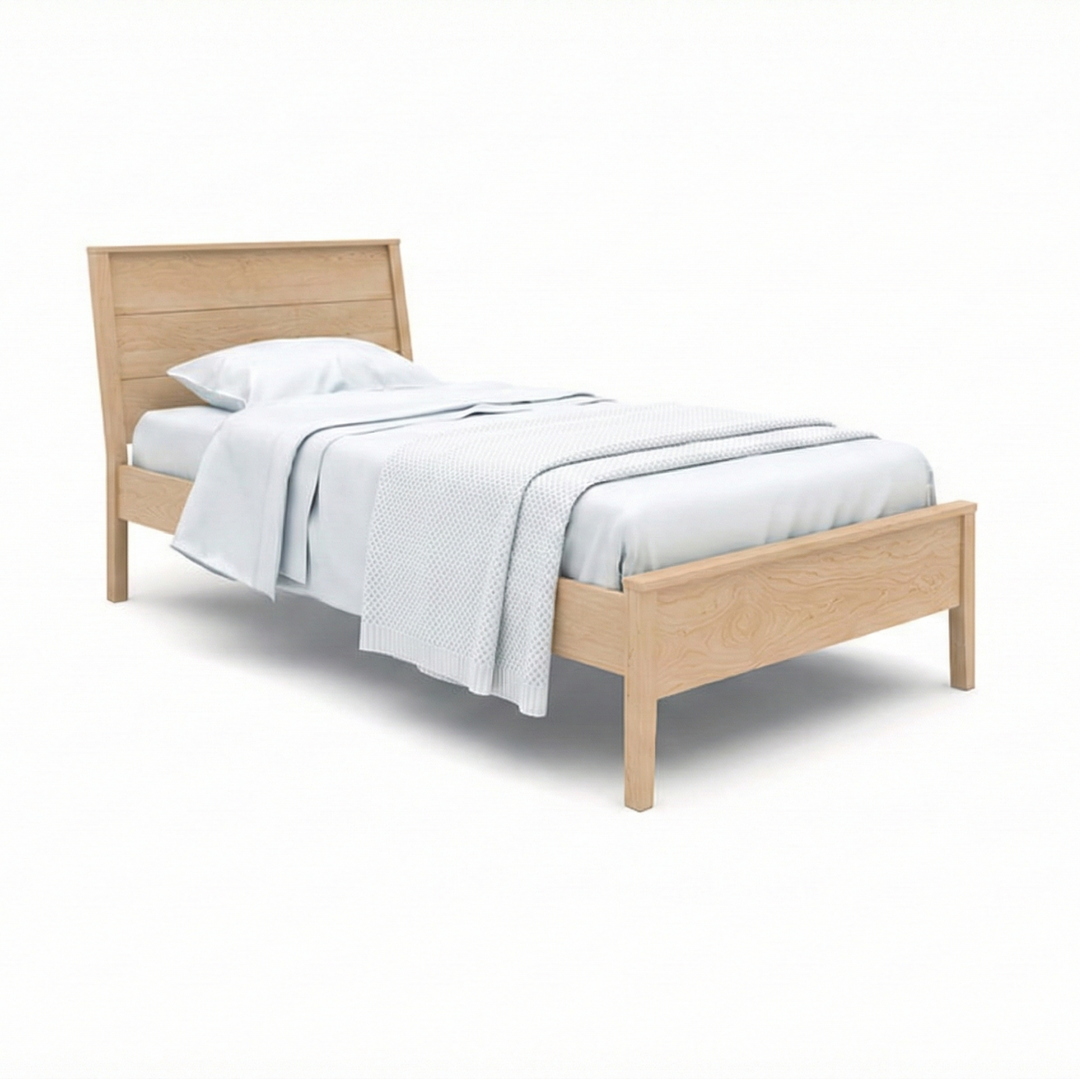 Solid wood maple panel bed with slanted headboard
