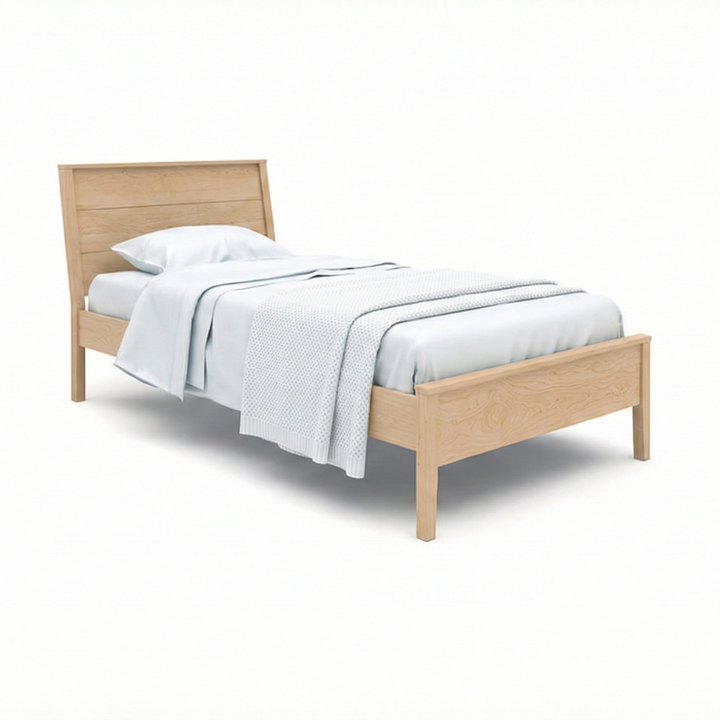 Solid wood maple panel bed with slanted headboard