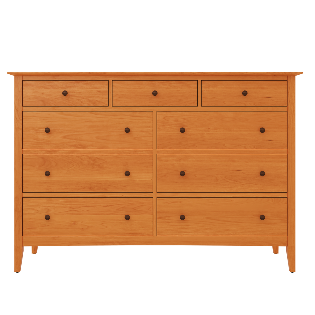 Vermont Made Manchester Nine Drawer Dresser, shown in Natural Cherry solid wood