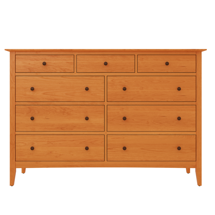 Vermont Made Manchester Nine Drawer Dresser, shown in Natural Cherry solid wood