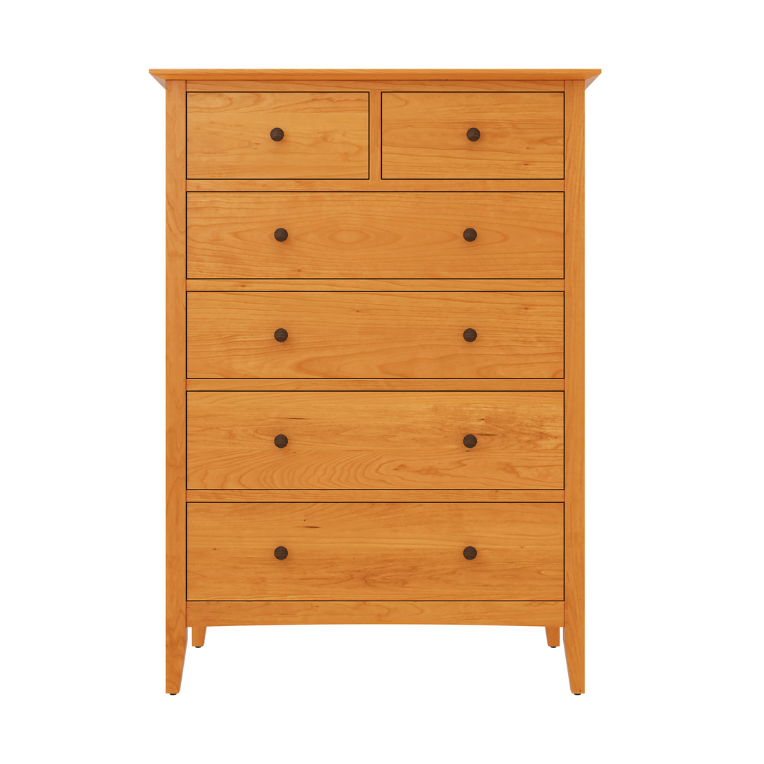 A Solid Six Drawer chest shown in a vermont woods studio in natural cherry hardwood